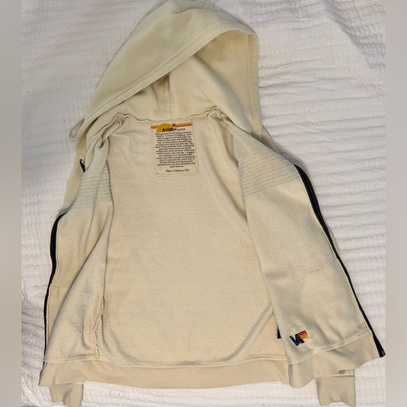 AVIATOR NATION 5 STRIPE ZIP-UP HOODIE / JACKET - VINTAGE WHITE - MEDIUM - Picture 7 of 9